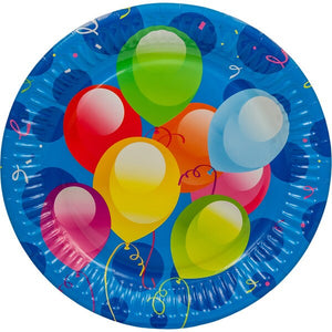 Platos azules con globos