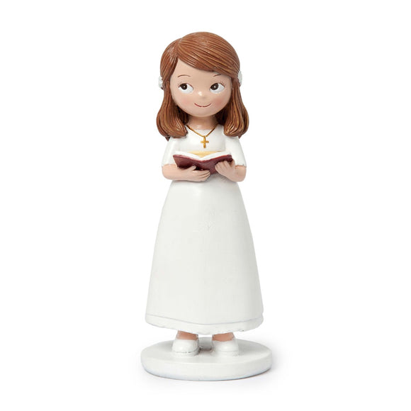 Y60 Figura pastel Comunión niña vestido blanco y biblia 13cm.