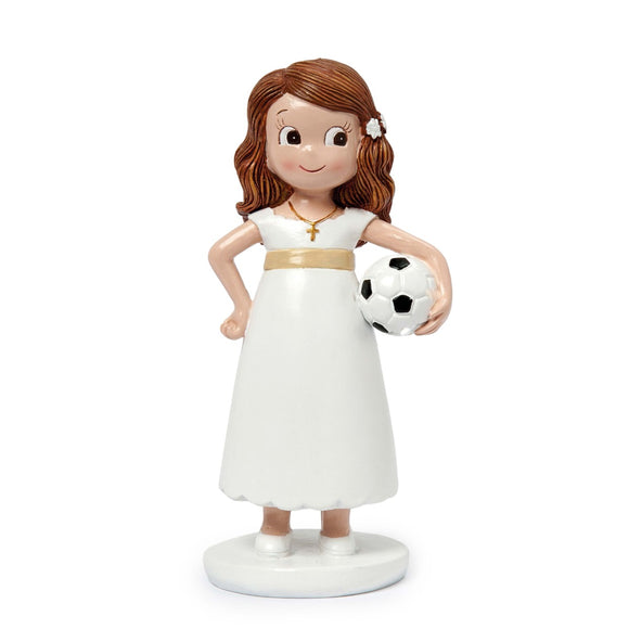 Y73 Figura pastel Comunión niña con pelota fútbol 13cm.
